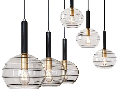 Modern Glass Pendant Lights With Black Rods And Gold Accents For Interior Design 3d model