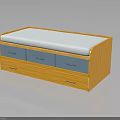 Modern Wooden Storage Bench With White Cushion And Blue Drawers For Home Storage