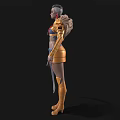 Fantasy Woman in Red Top Blue Skirt with Golden Ornaments and Boots