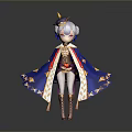 Cute Game And Movie Character With White Hair Golden Crown Blue Gold Cape Red Accents