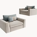Modern Beige Single Sofa with Light Blue and Light Gray Cushions 3d model