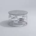 Modern Minimalist Round Coffee Table With Marble Pattern Silver Metal Openwork Design 3d model