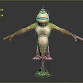 Game Movie Character With Green Body Yellow Arms Large Mouth Sharp Teeth