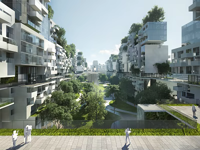 Modern Residential Building With Vertical Gardens Balconies And Open Green Spaces 3d model