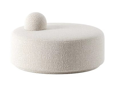 Round Beige Textured Ottoman With Padded Surface And Small Decorative Ball Top 3d model
