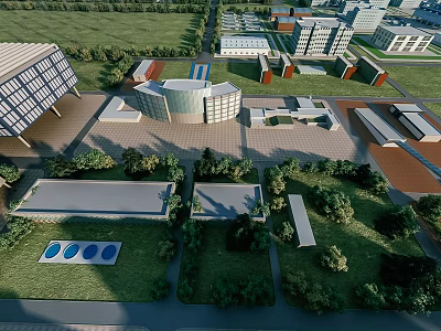 Industrial Factory Complex Featuring Modern Buildings Greenery Lawns And Surrounding Roads 3d model