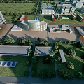 Industrial Factory Complex Featuring Modern Buildings Greenery Lawns And Surrounding Roads
