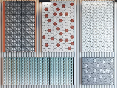 Modern Wall Decor With Hexagonal Polka Dot And Striped Patterns In Gray Red White Blue 3d model