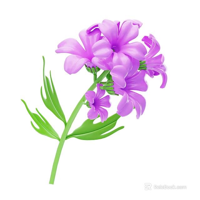 Vibrant Purple Flowers With Green Leaves And Stem In Natural Botanical Scene 3d model 