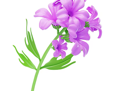 Vibrant Purple Flowers With Green Leaves And Stem In Natural Botanical Scene 3d model