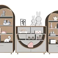 Modern Arched Bookcase with Built in Lighting Rabbit Figurines Books and Decorative Items