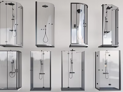 Modern Glass Shower Enclosures With Various Styles And Shower Heads 3d model