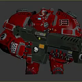 Red Mechanical Mech Character Holding Large Green Weapon With Armor Details 3d model