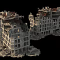 Damaged Building Components in Collapsed Multi Storey Ruins with Broken Window Frames and Exposed Floors 3d model