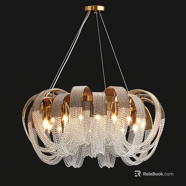 Modern Luxurious Crystal Chandelier With Gold Metal Frame And Circular Intertwined Design 3d model 