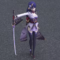 Game and Movie Character With Purple Hair Holding Long Sword In Purple White Outfit