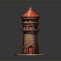 Scenic Red Roof Lighthouse Model with Brick Structure and Red Door on Green Grass Base
