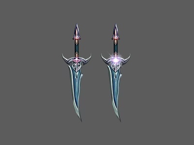Two Decorative Swords With Glowing Blades Ornate Hilts And Blue Purple Accents 3d model