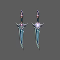 Two Decorative Swords With Glowing Blades Ornate Hilts And Blue Purple Accents