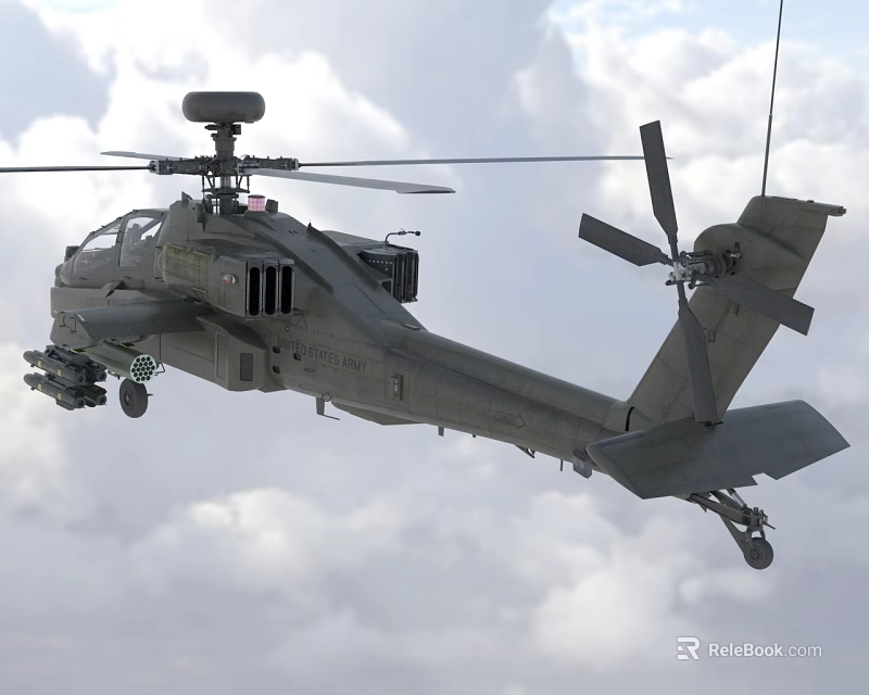 Advanced Military Attack Helicopter Flying High in Cloudy Sky with Rotors and Weapons 3d model 