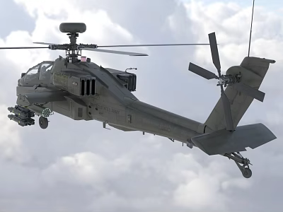 Advanced Military Attack Helicopter Flying High in Cloudy Sky with Rotors and Weapons 3d model