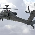 Advanced Military Attack Helicopter Flying High in Cloudy Sky with Rotors and Weapons