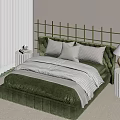Green Velvet Double Bed With Bamboo Pattern Headboard Gray And White Pillows White Nightstands And Table Lamp In Modern Bedroom