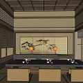 Traditional Japanese Private Room Interior With Wooden Ceiling Tatami Seating And Screen Painting