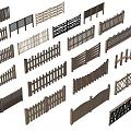 Wooden Railings Collection Featuring Diverse Design Styles and Patterns 3d model