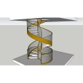 Modern Spiral Staircase Design with Multiple Platforms and Yellow Railings 3d model