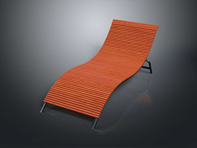 Orange Modern Lounge Chair Featuring Wooden Slats And Black Metal Frame 3d model