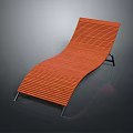 Orange Modern Lounge Chair Featuring Wooden Slats And Black Metal Frame