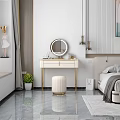 Elegant Vanity Table With Round Mirror Organized Drawers And Stool In Bedroom