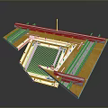 Architectural Structure Model Featuring Yellow Silver Metal Framework And Grid Design