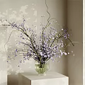 Clear Glass Vase With Purple Flowers And Long Curved Stems For Home Decor