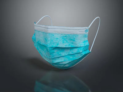Blue Disposable Face Mask With White Ear Loops And Protective Layers 3d model