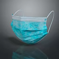 Blue Disposable Face Mask With White Ear Loops And Protective Layers 3d model