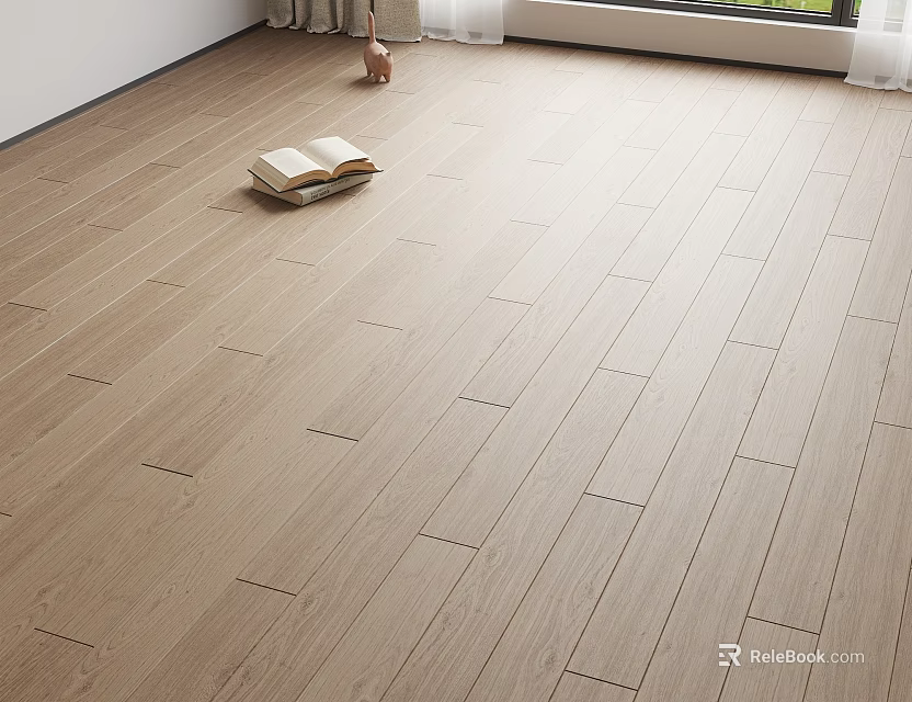 Smooth Light Colored Wooden Floor in Modern Indoor Space With Natural Light and Open Book 3d model 