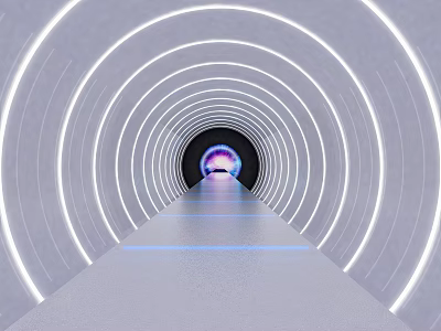 Futuristic Road Infrastructure Tunnel With Circular Glowing Light Strips And Colorful End Light 3d model