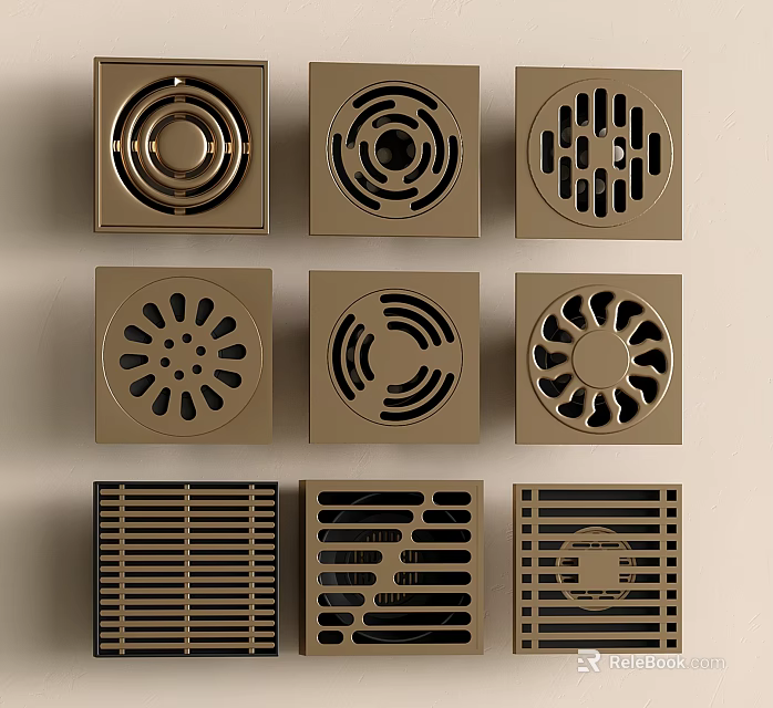 Bathroom Accessories Various Square Brass Floor Drains With Unique Patterns For Bathroom Use 3d model 