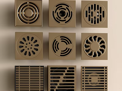 Bathroom Accessories Various Square Brass Floor Drains With Unique Patterns For Bathroom Use 3d model