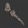 Medieval Antique Armor Components Featuring Helmet And Arm Guard With Ancient Metal Texture