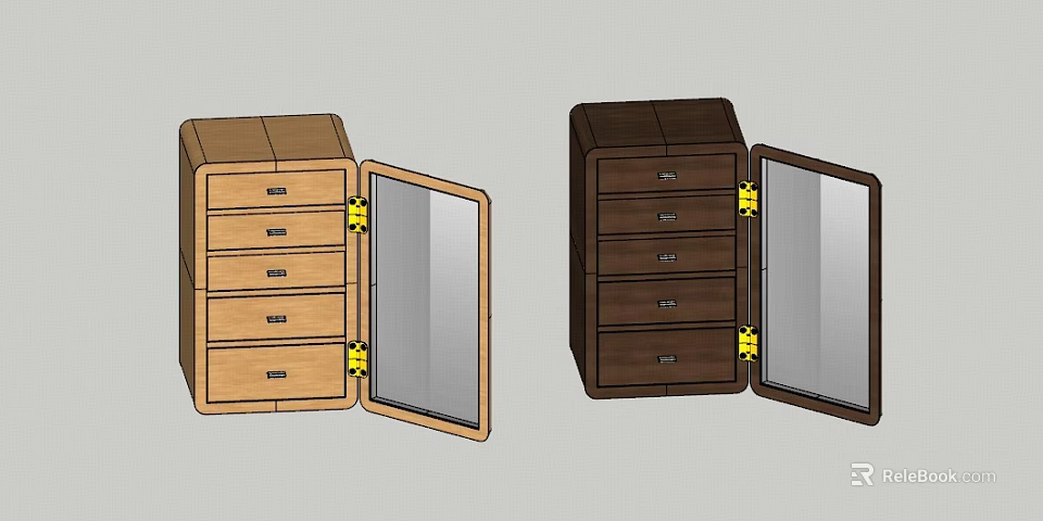 Kids Desk In Light And Dark Brown With Multiple Drawers And Openable Mirror Door 3d model 