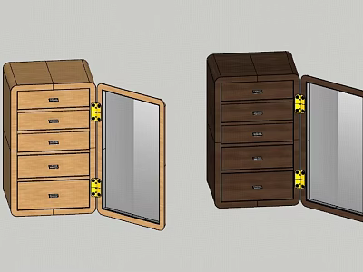 Kids Desk In Light And Dark Brown With Multiple Drawers And Openable Mirror Door 3d model