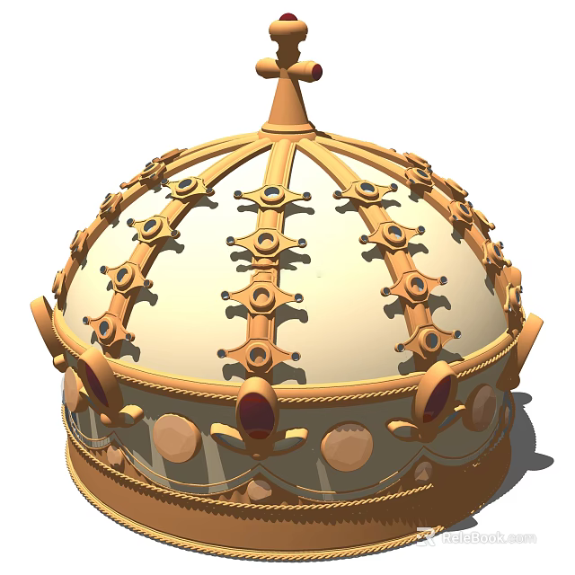 Golden Crown Shaped Decorative Ornament Set With Intricate Patterns And Gem Accents 3d model 