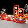 Floral Art Installation for Chinese New Year with Red Lanterns Fireworks and Golden Decor