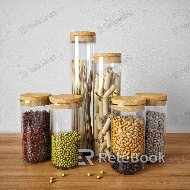 Modern Glass Jar Kitchen Condiment Kitchen Jar Condiment Combination Kitchen Ornaments Food Soybean Red Bean Mung Bean model