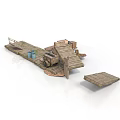 Wooden Dock Structure With Planks Crates And Floating Platform Sections