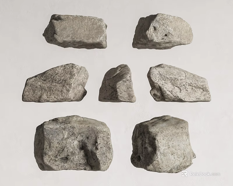 Natural Stones With Different Shapes Arranged On White Background 3d model 