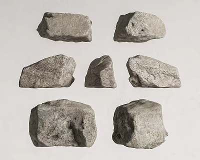 Natural Stones With Different Shapes Arranged On White Background 3d model